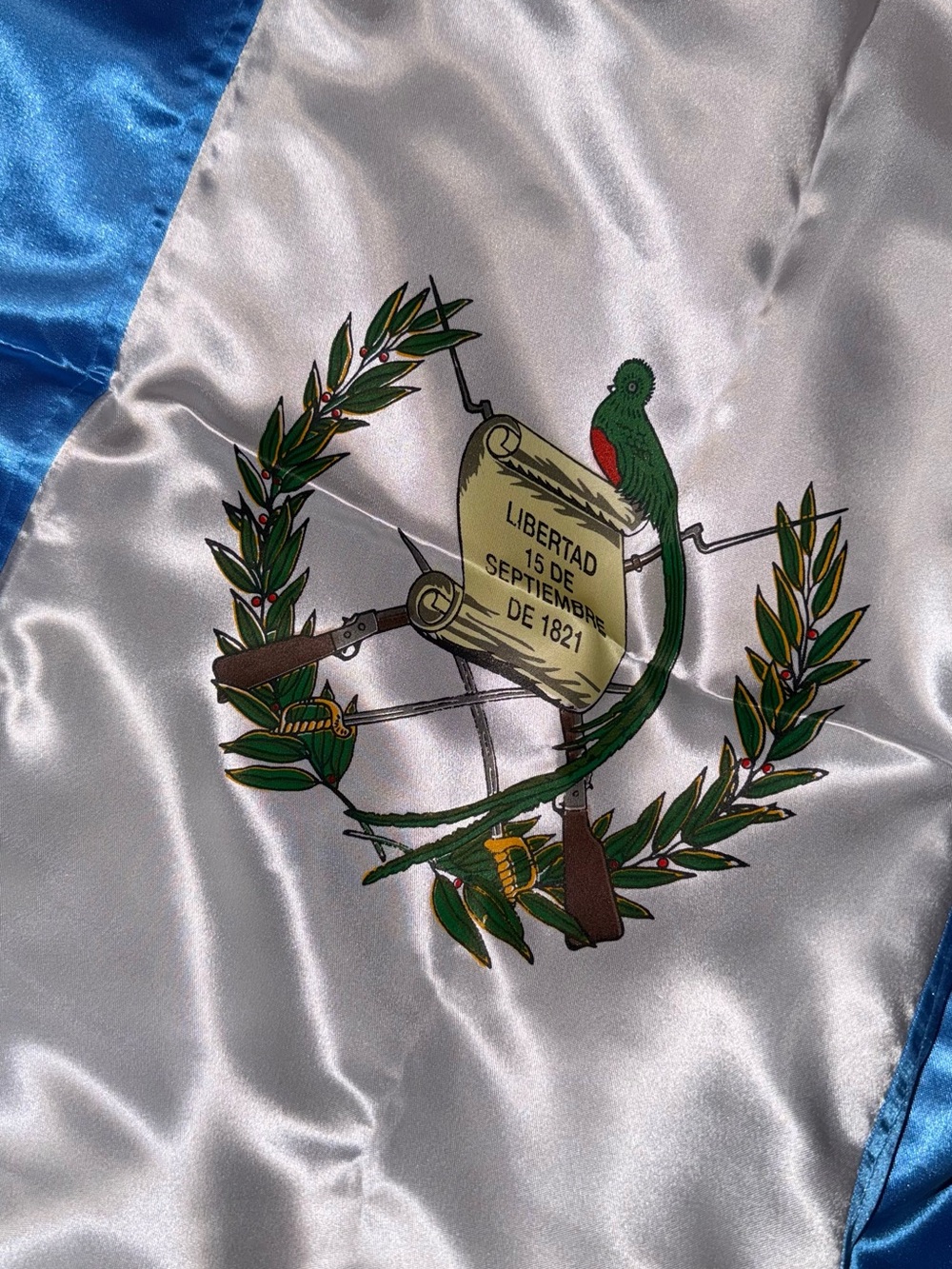 Guatemala Emblem Satin Wall Flag - Blue and White